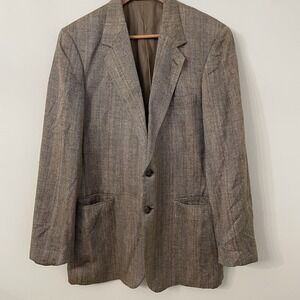 John Alexander Silk Sport Coat Blazer 42L Tan Herringbone Lined‎ Mens Jacket